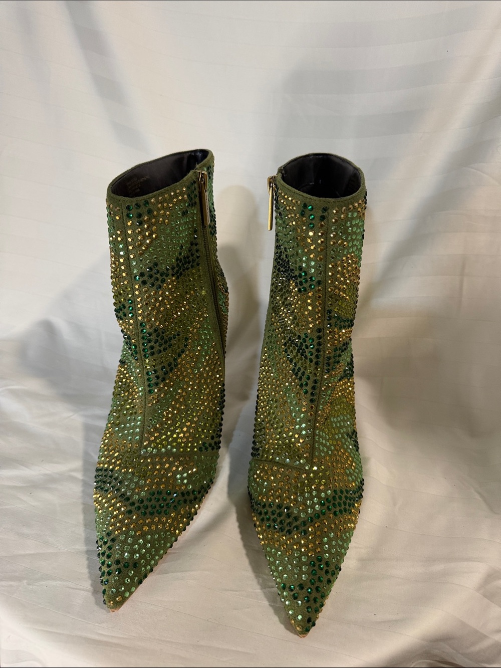 Kurt Geiger Green Crystal Embellished Pointed Ankle Boots - Picture 11 of 12